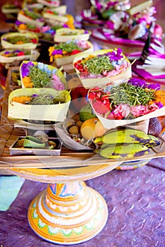 Bali Hindu Offerings for Galungan Ceremony photo