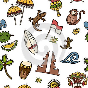 Bali icons vector seamless pattern.