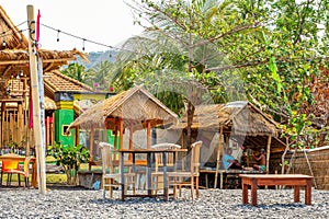 Typical small cafe on Black Sand Beach on Bali