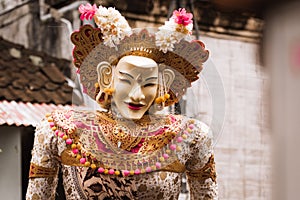 Bali, Indonesia - January 17 2023: Traditional celebration ritual in Bali, Indonesia. Traditional Balinese ceremony on the streets