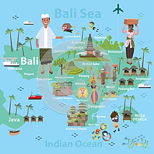 Bali Indonesia map and travel photo