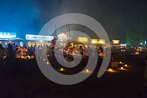 Sea food restaurants on Jimbaran beach in Bali, Indonesia