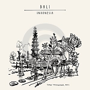 Bali, Indonesia. Vector hand drawn postcard