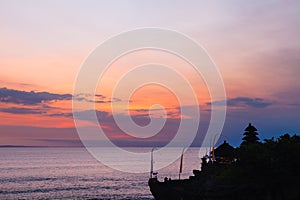 Bali landmarks: Balinese hindu temple Tanah Lot at sunset. Bali, Indonesia