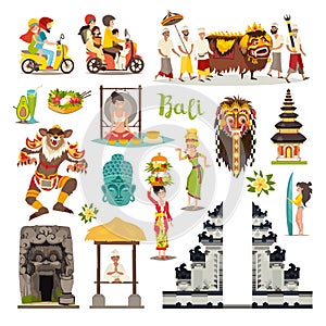 Bali landmarks vector icons set. Illustrated travel collection