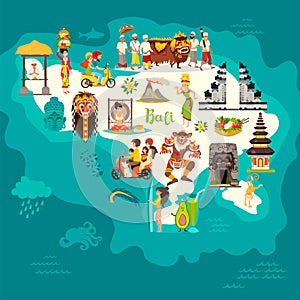 Bali map vector. Abstract atlas poster. Illustrated map of Bali for children/kid