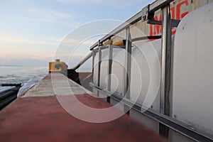 Bali, November 2022. drilling material on the maindeck of the ship are loaded with cargo to support the offshore drilling process