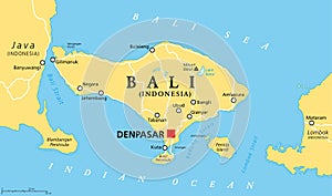 Bali, political map, a province and island of Indonesia