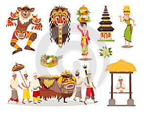 Bali traditional cultural concepts vector illustration set