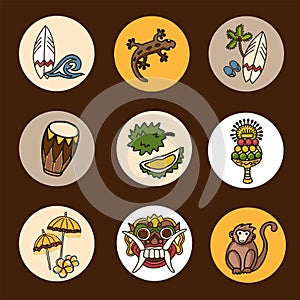 Bali vector icons set.