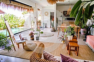 Bali villa interior design with pool