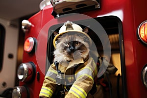 Balinese Cat Dressed As A Fireman At Work