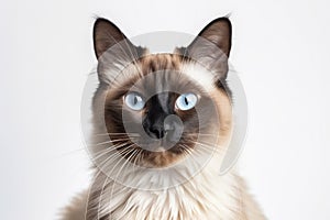 Balinese Cat Stands On A White Background