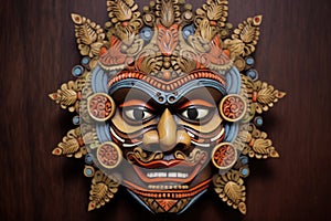balinese mask surrounded by crafting tools