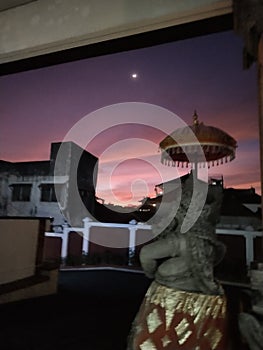 Balinese sunset with moon