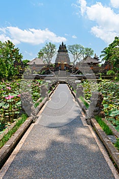 Balinese temple with lotus fowers pond