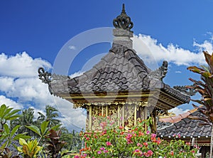 Balinese temple roof and blue sky