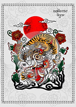 Balinese tiger traditional tattoo poster