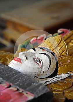 Balinese woodcarving face of hinduistic goddess