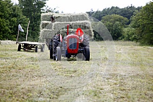 Baling hay in filed