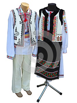 Balkan embroidered national traditional costumes clothes isolate