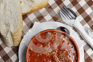 Balkan food mineÃÂ¡tra with bread photo