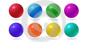 Ball 3d sphere icon blue red color vector set, round bubble orb purple green yellow shiny glossy graphic element illustration,