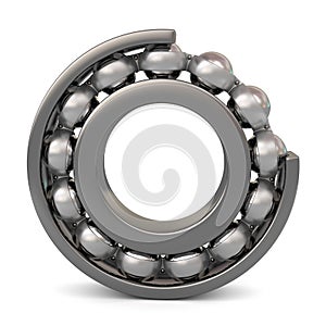 The ball bearing. Cutted ball bearing on a white background