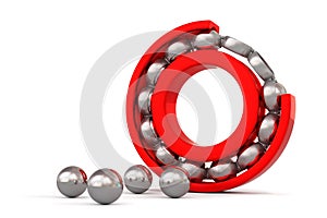 The ball bearing. Cutted ball bearing on a white background