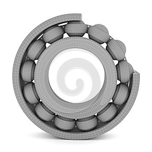 The ball bearing. Cutted ball bearing on a white background