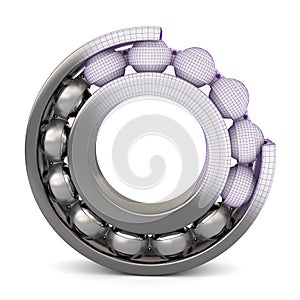 The ball bearing. Cutted ball bearing on a white background