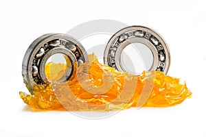 Ball bearing stainless with grease lithium machinery lubrication for automotive and industrial  isolated on white background with