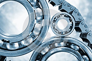 Ball-bearings, gears in close-ups