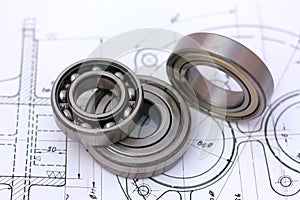 Ball bearings on technical drawing