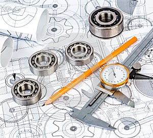 Ball bearings on technical drawing