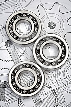 Ball bearings on technical drawing