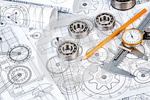 Ball bearings on technical drawing