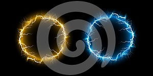 Ball blue and golden lightning on a transparent background. Vector illustration, abstract electric lightning in the dark