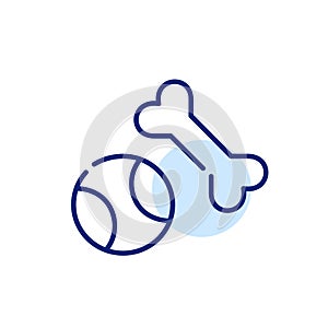 Ball and bone. Dog toys for physical activity and entertainment. Pet supplies. Pixel perfect, editable stroke icon