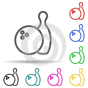 ball and bowling multi color style icon. Simple thin line, outline  of web icons for ui and ux, website or mobile