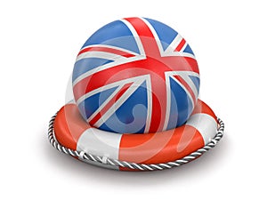 Ball with British flag on lifebuoy