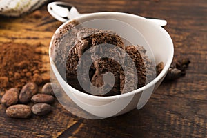 Ball coffee chocolate ice cream in a bowl