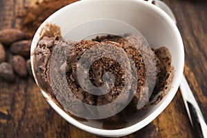 Ball coffee chocolate ice cream in a bowl