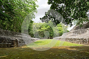 Ball-court at the Becan mayan site Mexico photo