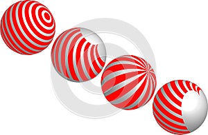 Different red and white ball-shaped line patterns on a white background.