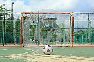 Ball in front of futsal goal at outdoor futsal court