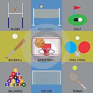 Ball game icon basketball, soccer, golf and volleyball