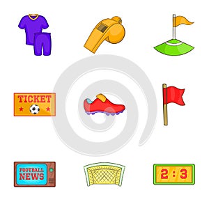 Ball game icons set, cartoon style