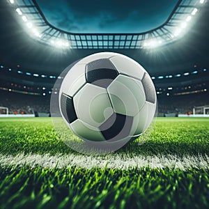 ball on the green field in soccer stadium. ready for game in the midfield - soccer ball close-up