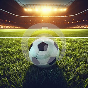 ball on the green field in soccer stadium. ready for game in the midfield - soccer ball close-up